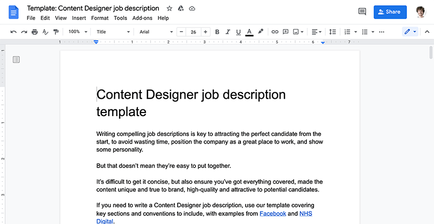 Job template screenshot