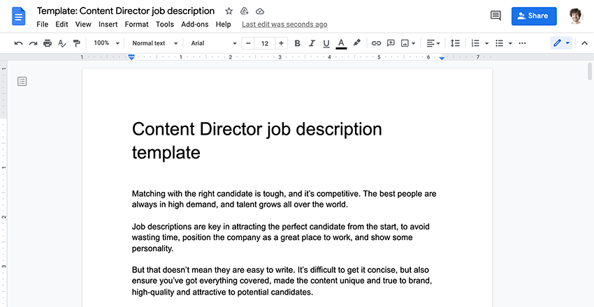 Job template screenshot