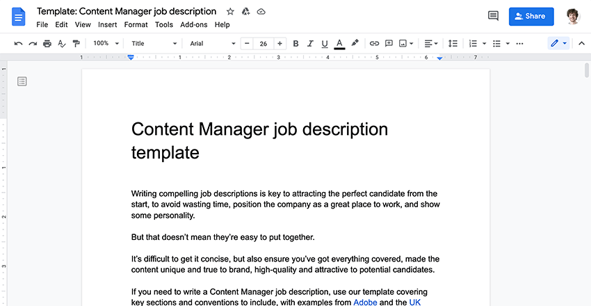 Job template screenshot