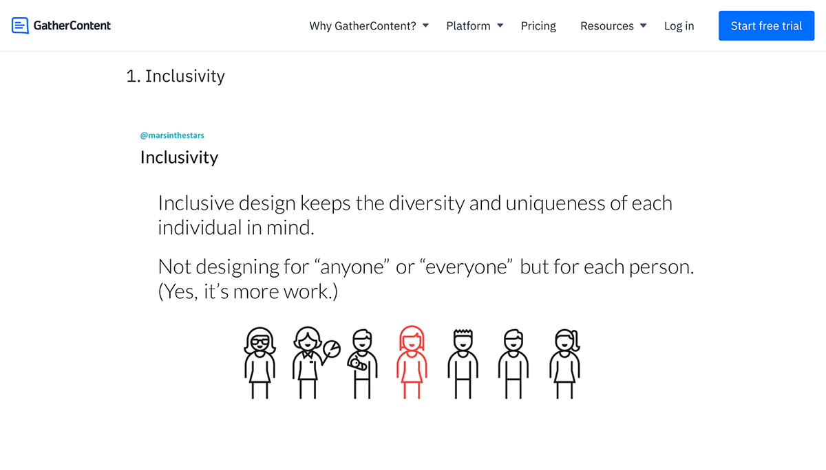 GatherContent Inclusivity page screenshot