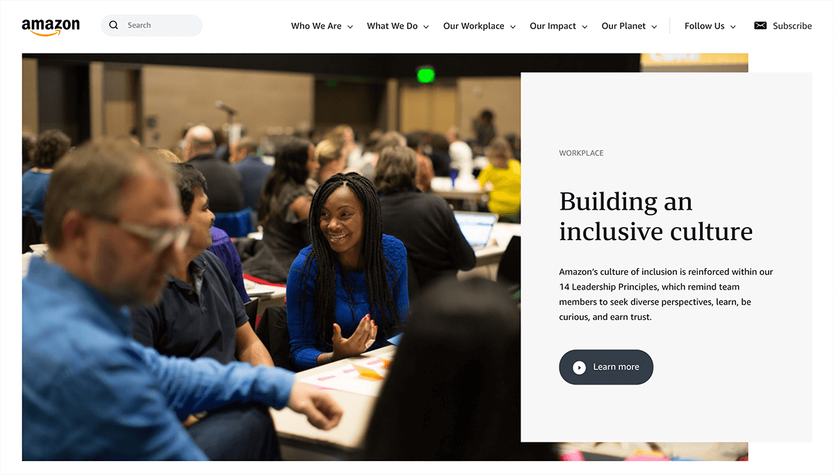 Amazon Diversity page screenshot