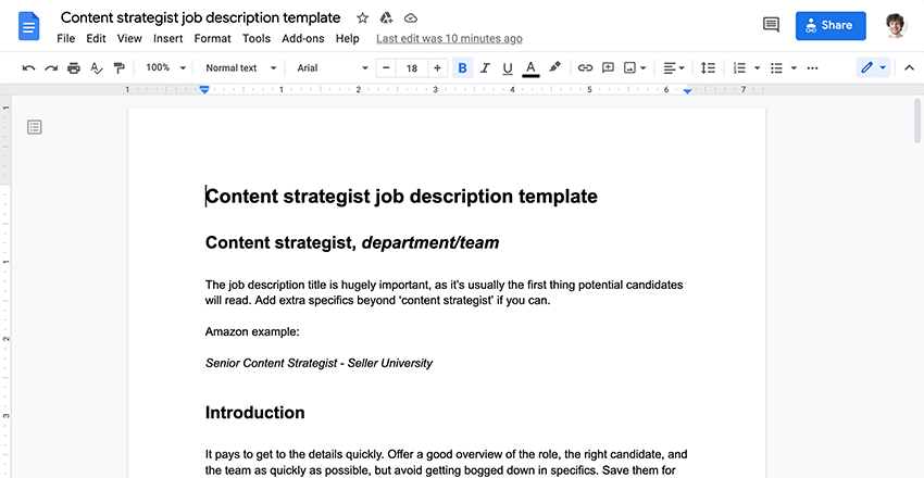 Job template screenshot